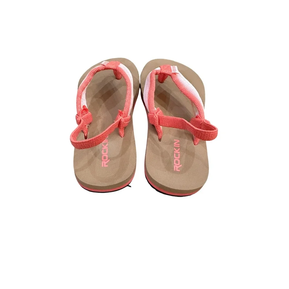 Rockin Kids Flip Flops Sandals Coral White Slingback Beach Summer Size Toddler 9